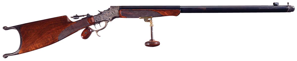 Stevens Model 51 Schützen rifle built on the Stevens No. 44 action, fitted with a heavy barrel and false muzzle for seating the bullet from the muzzle. (Courtesy Rock Island Auction)